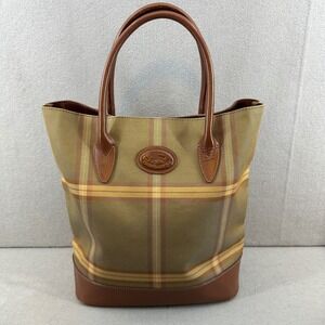 Vintage Burberry Plaid‎ Tote Bag Leather Trim